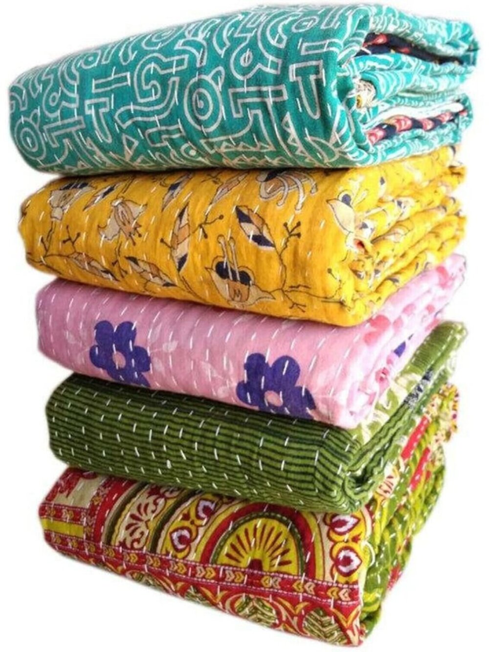 Indian Vintage Reversible Handmade Blanket Kantha Throw Hippie Bohemian Cotton S